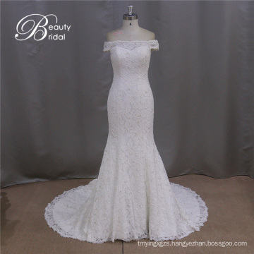 French Cut Lace Mermaid Bridal Gowns Boat Neckline